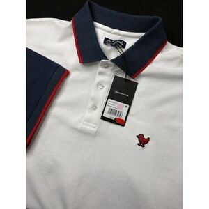Bad Birdie Pique Polo Shirt Men's XL White Navy Blue Short Sleeve Golf NWT